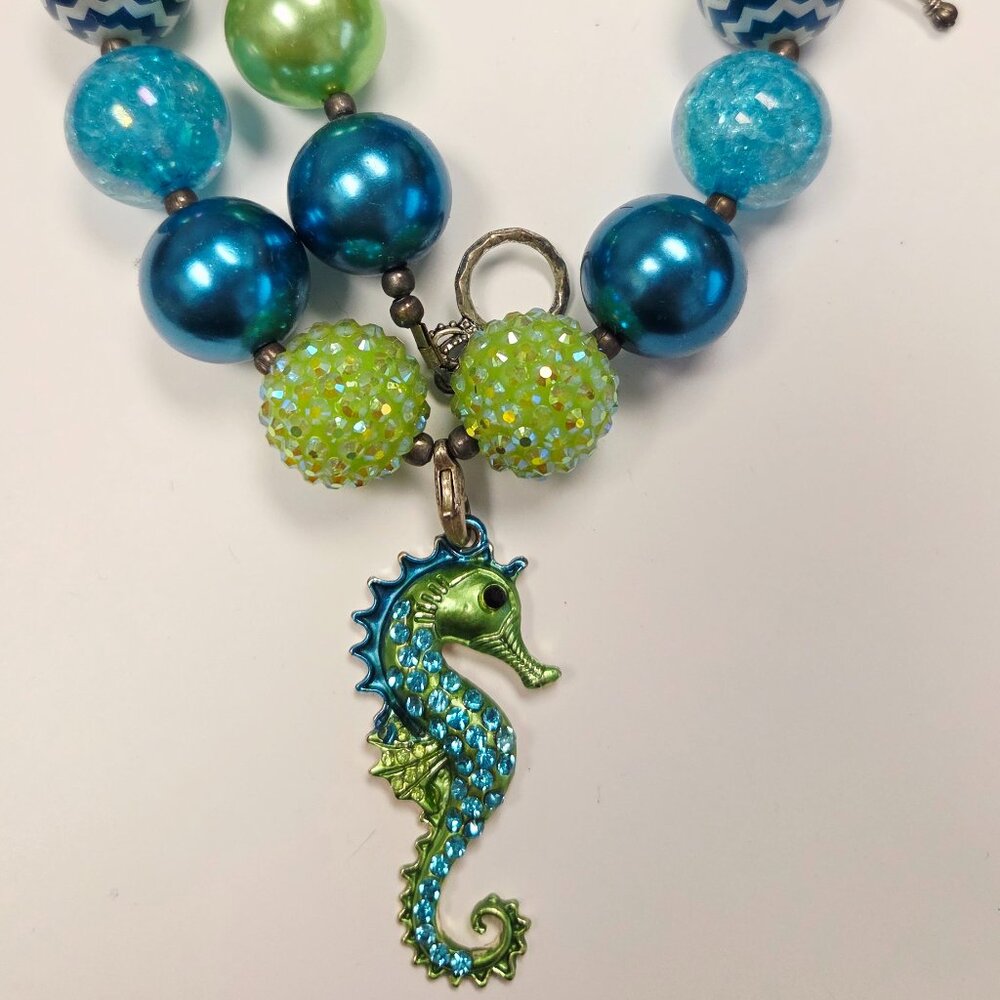 Girls Bubble Chunky Bead Necklace - Sparkle Seahorse